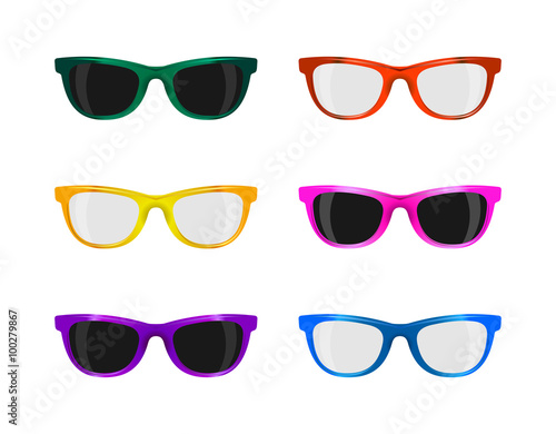 set trendy sunglasses various colors on white