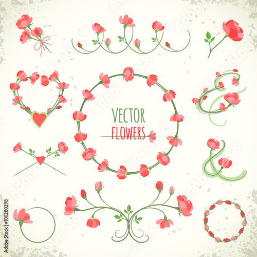 Set of Vintage Floral Frames & Vignettes. Vector illustration, eps10.