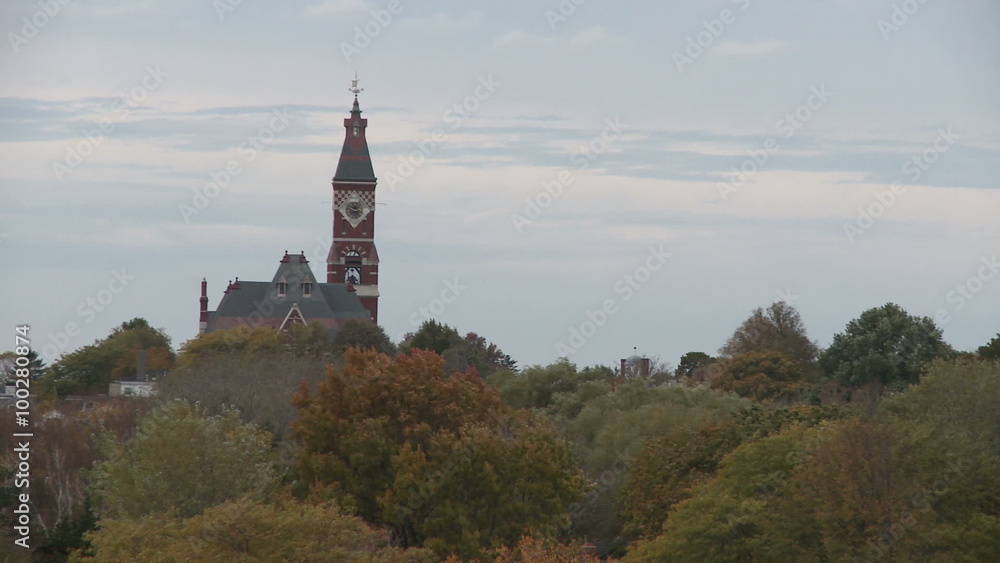 Pan of treetops in Autumn in Massachusetts. Pan of treetops in Autumn in Massachusetts.