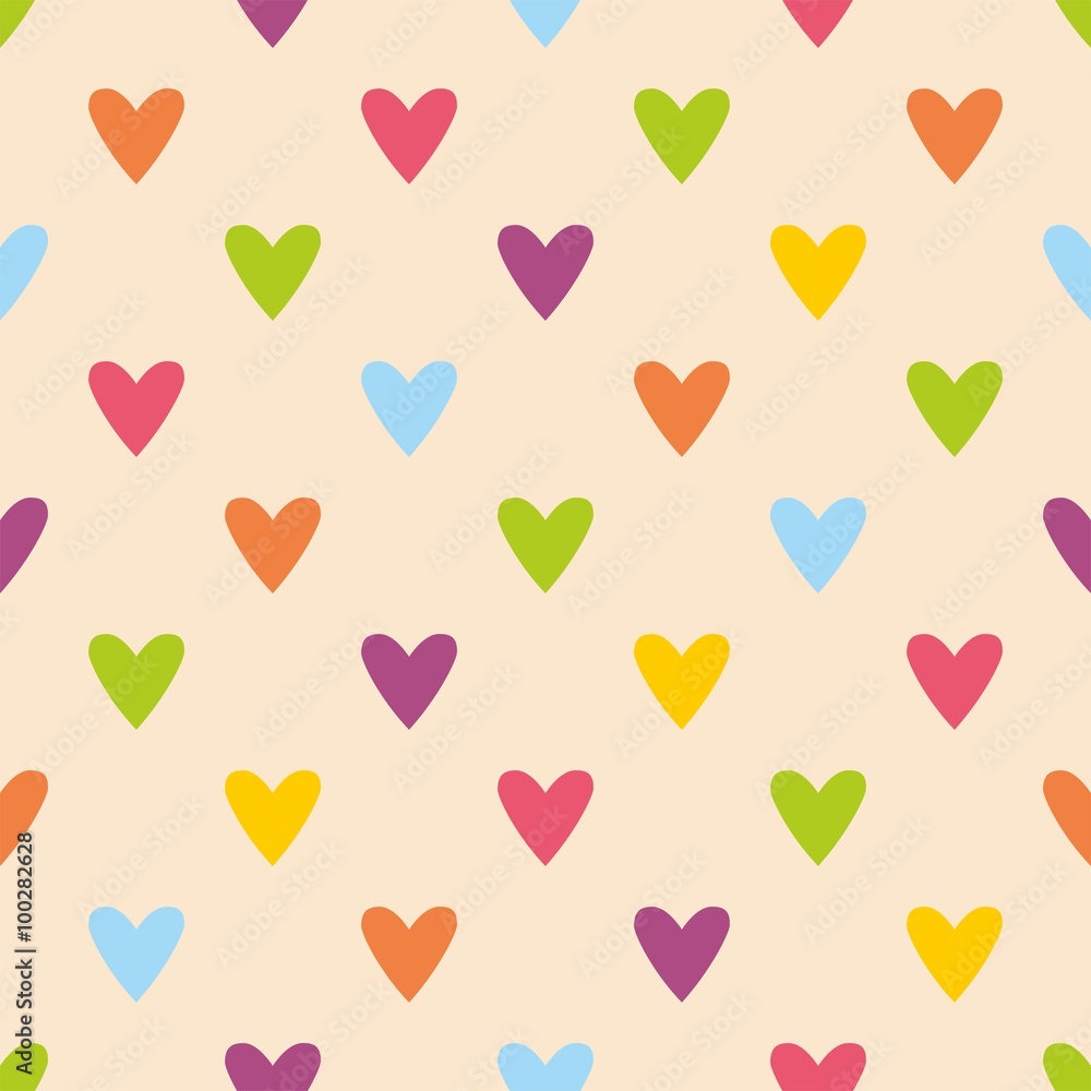 Tile vector pattern with colorful hearts on pastel background
