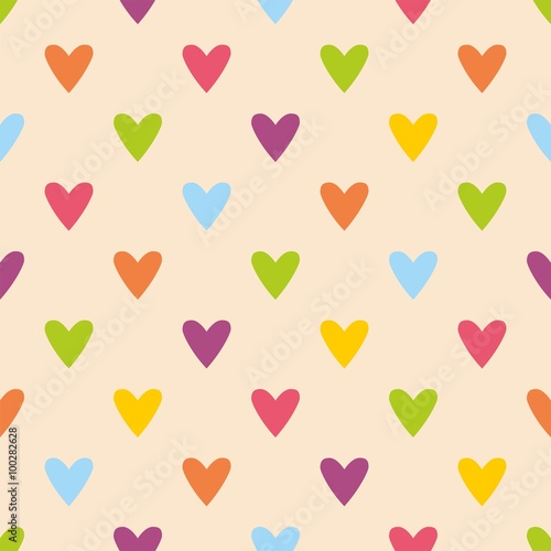 Tile vector pattern with colorful hearts on pastel background