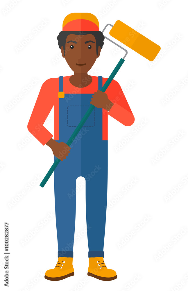 Painter with paint roller. Painter with paint roller.