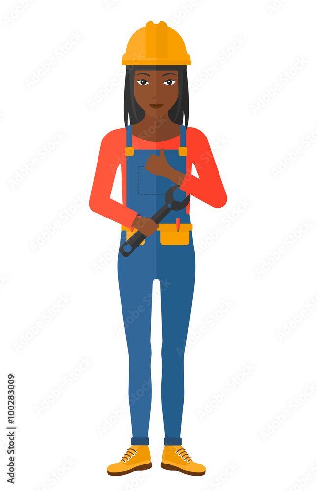 Cheerful repairer with spanner. Cheerful repairer with spanner.