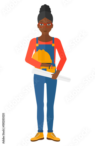 Engineer with hard hat and blueprint.