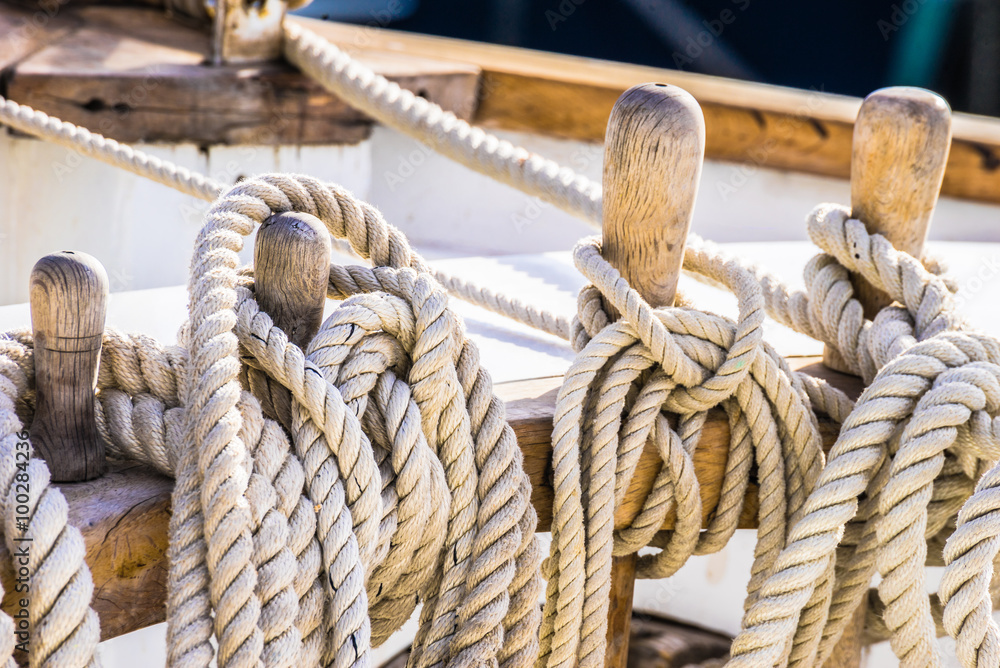 Ropes on a old sailing yacht