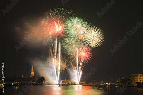 Firework at Wat arun under new year 2016 celebration time, Thail