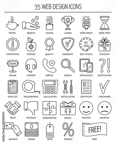 35 linear web icons. Line icons for business, web development and landing page. Flat design. Vector
