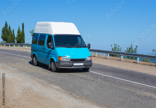 minibus goes on mountain road