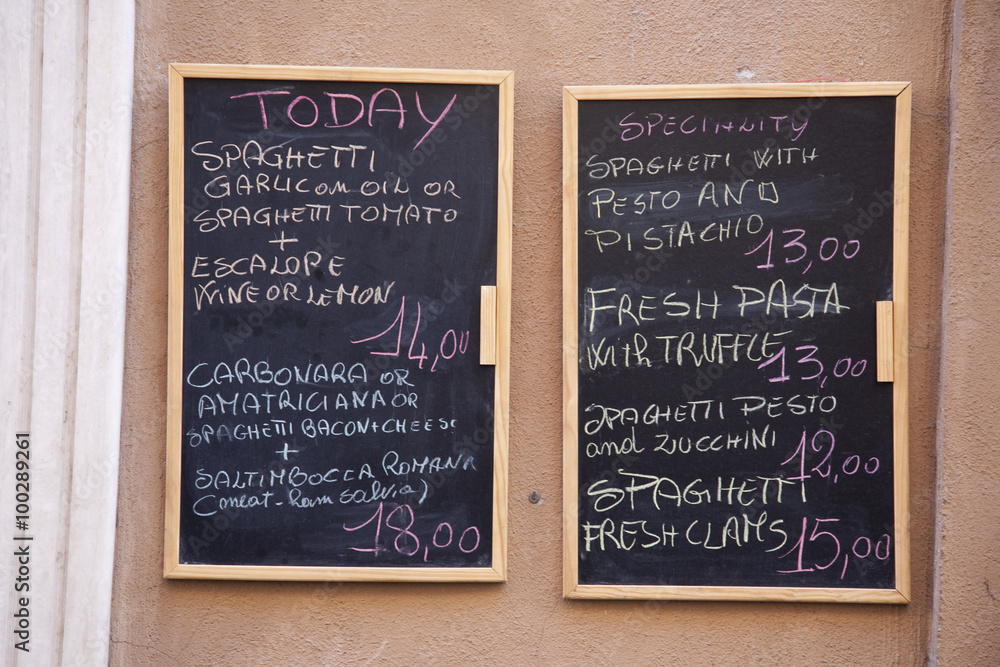 Obraz premium Italian Food Menu on Wall