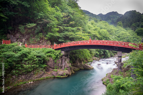 Long exposure of Shinkyo Bridge in Nikko, Japan. Wide angle