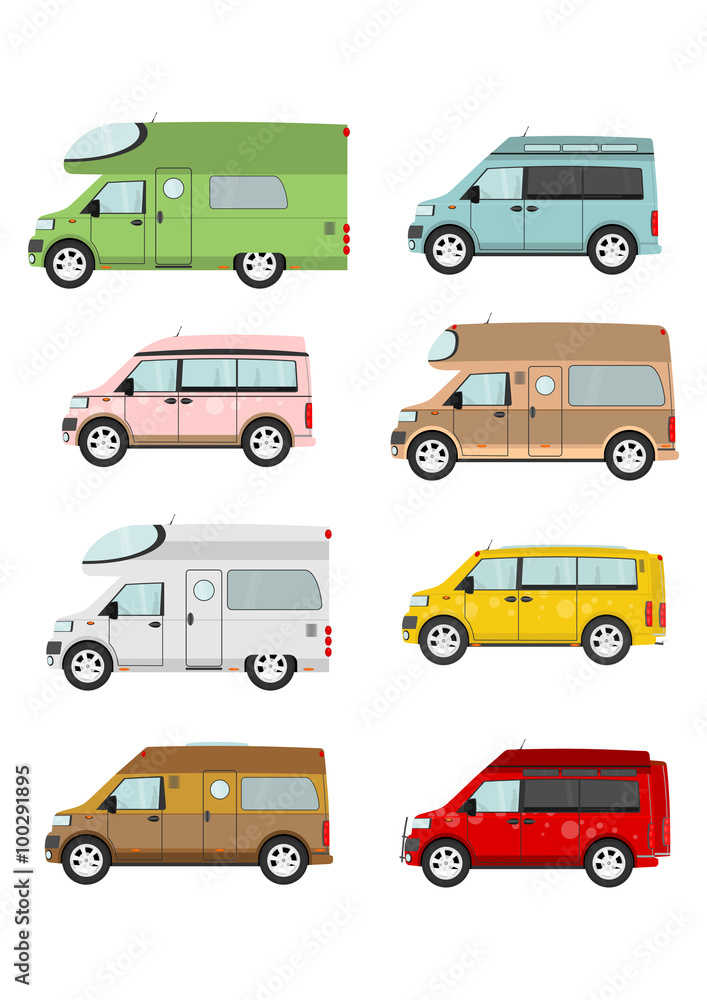 Cartoon camper van set on a white background. Vector Cartoon camper van set on a white background. Vector