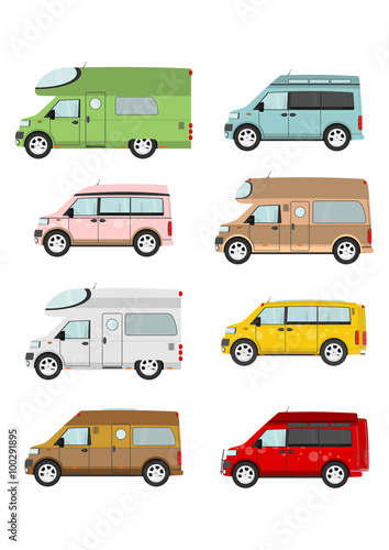 Cartoon camper van set on a white background. Vector