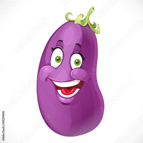 Cartoon smiling eggplant isolated on white background