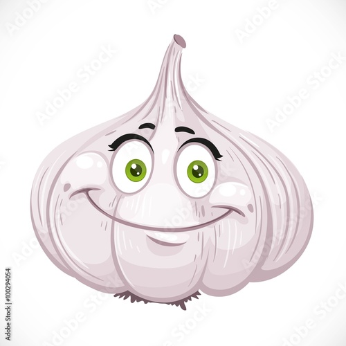 Cartoon smiling garlic isolated on white background