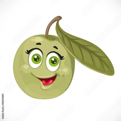 Cartoon smiling olive isolated on white background