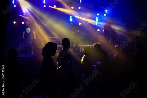 Silhouette of people dancing and talking in a music festival