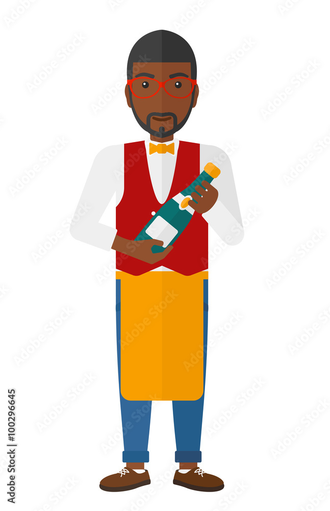 Waiter holding bottle of wine.