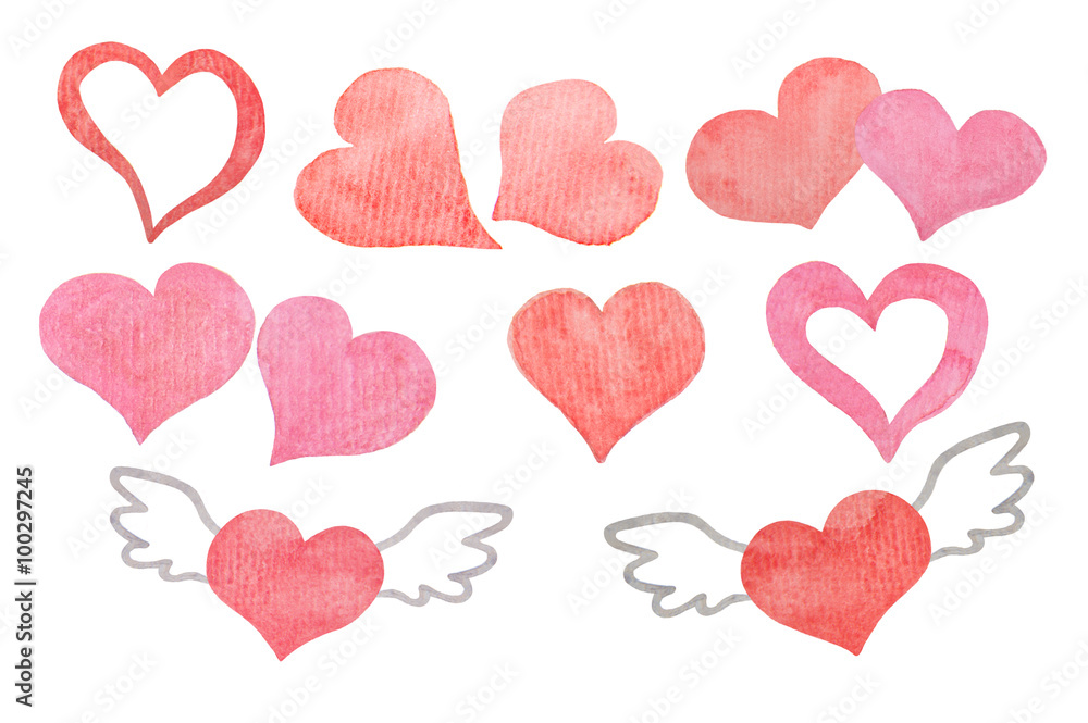 Valentine's day watercolor hearts
