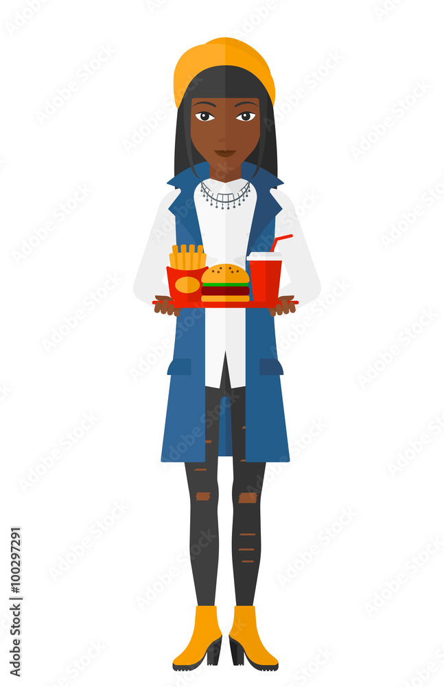 Woman with fast food.