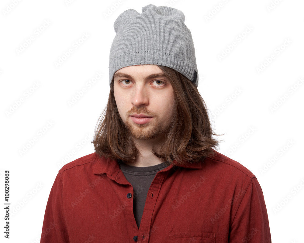 Young man in a hat close up Young man in a hat close up