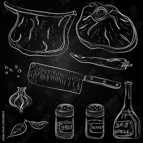 vector hand drawn food. cooking meat sketch