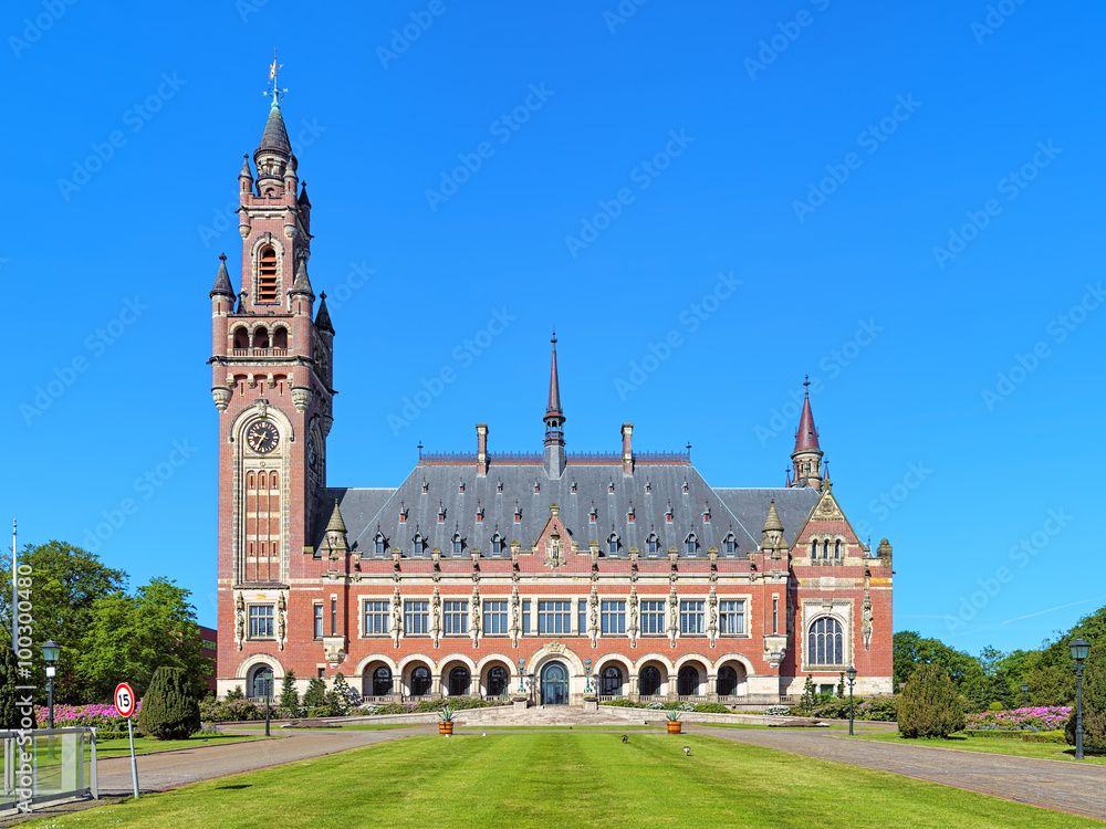The Peace Palace in The Hague, Netherlands. It houses the International Court of Justice of UN, the Permanent Court of Arbitration and the Hague Academy of International Law.