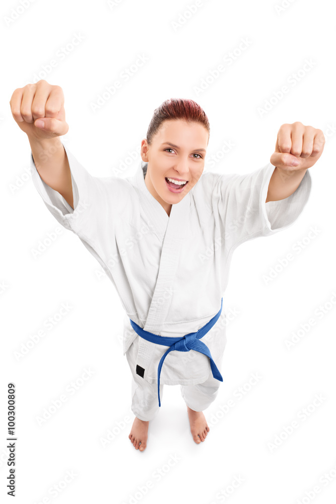 Young beautiful girl in a kimono cheering Young beautiful girl in a kimono cheering
