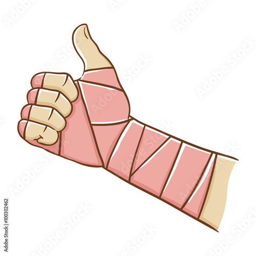Broken Hand Wrapped in Elastic Bandage While Doing Thumb Up