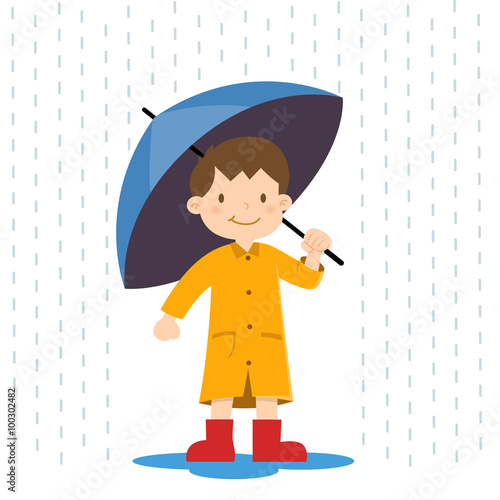 Little Boy Holding Umbrella in The Rain