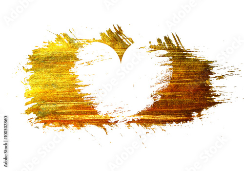 White heart on a gold stain background.