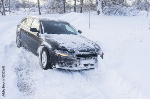 car stuck in snow, winter concept