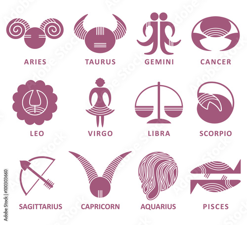 Set of astrological zodiac symbols. Horoscope signs.
