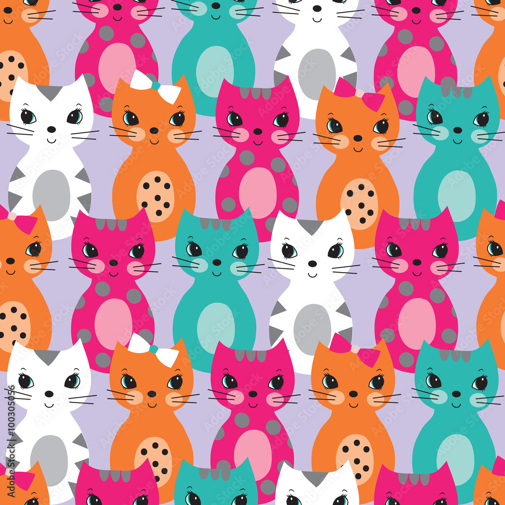 Obraz premium Seamless pattern with colorful cute cats for children
