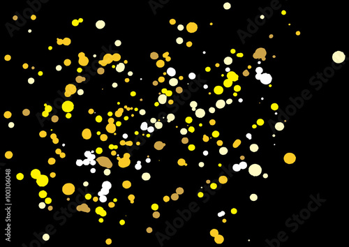 Gold glitter explosion on black background. Golden festive blow texture of confetti. Golden grunge grainy spray abstract texture on black background. Holiday background. Vector illustration.