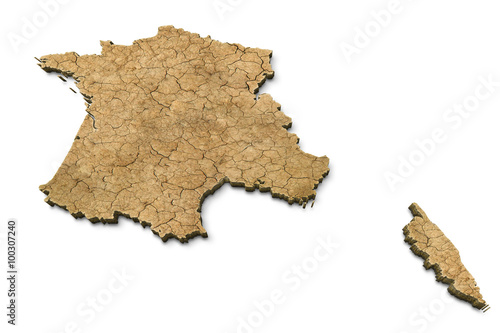 3D France Map Dry Earth