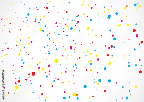 Colorful confetti isolated on white background. Abstract white background with many splattered falling round confetti pieces. Confetti random background Pattern made of calligraphy ink drops. Vector.