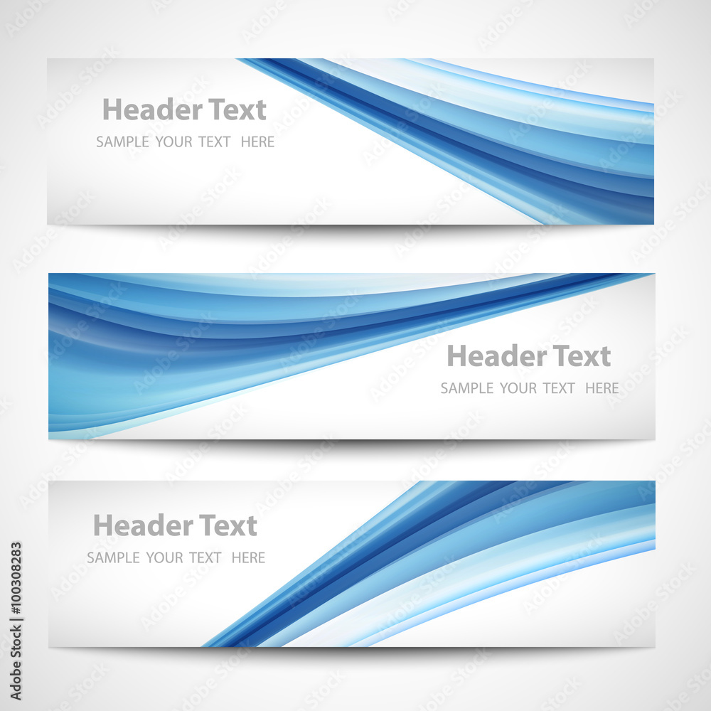 Fototapeta premium Abstract header blue wave white vector design. card set