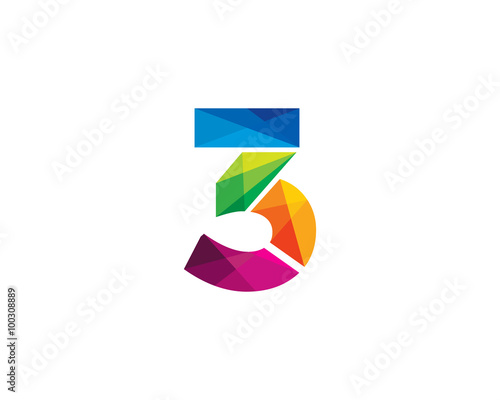 Number 3 Color Poly Logo Design