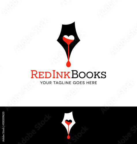 Logo design for business or website related to writing, books or publishing. pen tip and red ink.