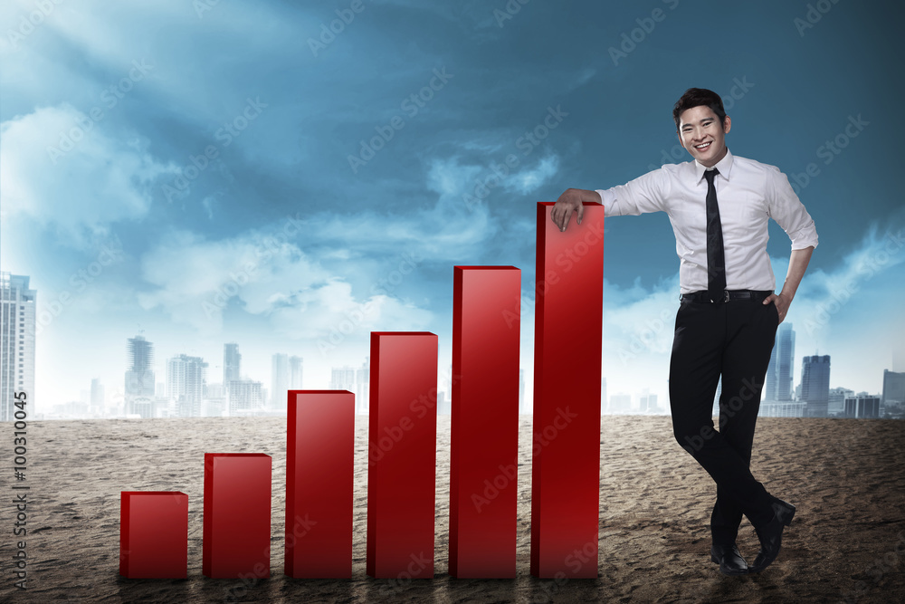 Business man lean on graph Business man lean on graph