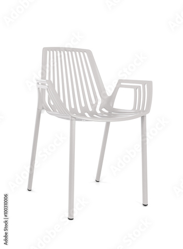 White Metal Chair on White Background, Three Quarter View