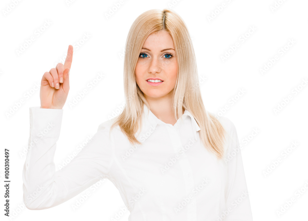 Eureka. Woman with an idea raising her finger Eureka. Woman with an idea raising her finger