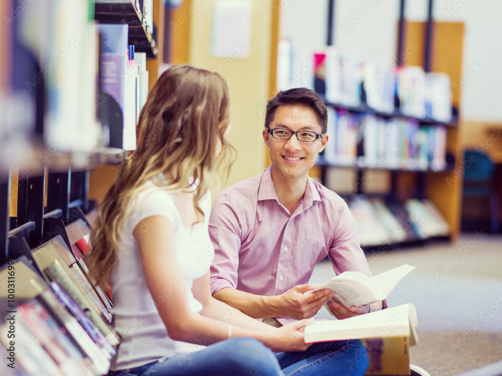 Two young students at the library Two young students at the library