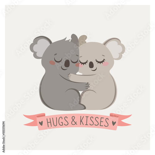 Cute card with loving couple of koalas