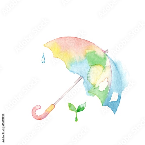 パステルカラーの傘と新芽