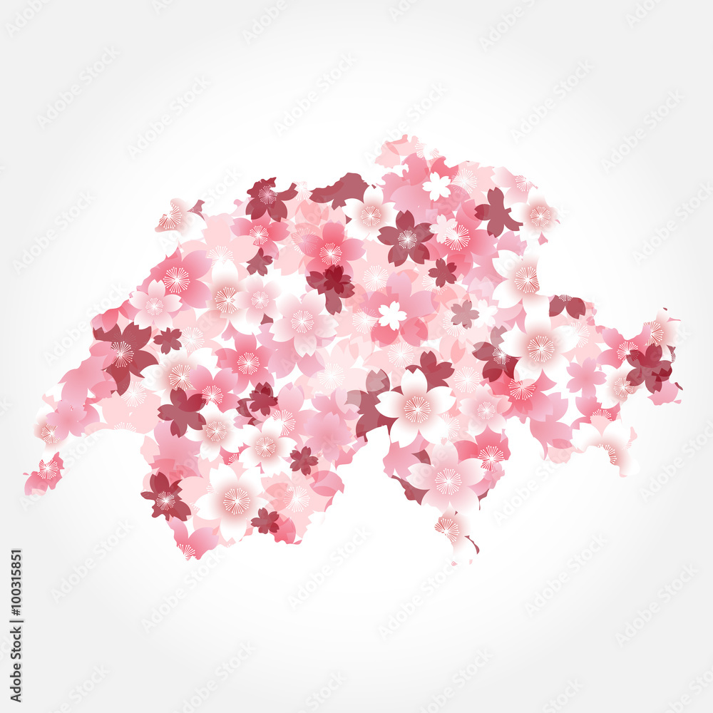 Obraz premium スイス 地図 国 桜