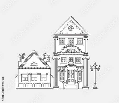 Fototapeta Doodle of beautiful very detailed and ornate town house. Element for city background
