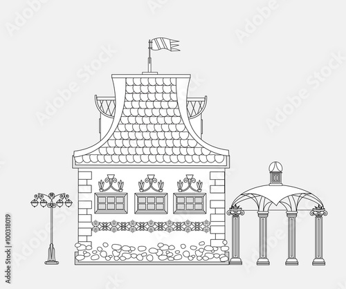 Fototapeta Doodle of beautiful very detailed and ornate town house. Element for city background