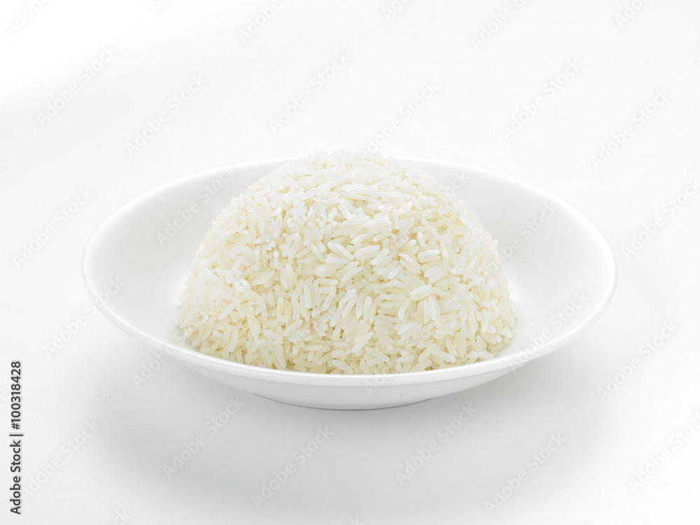 Dish full of rice on white background Dish full of rice on white background