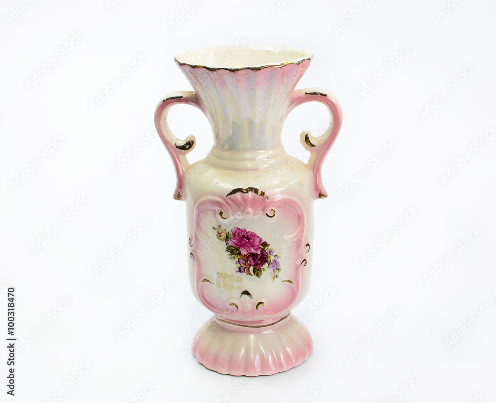 old China vase vintage on white background